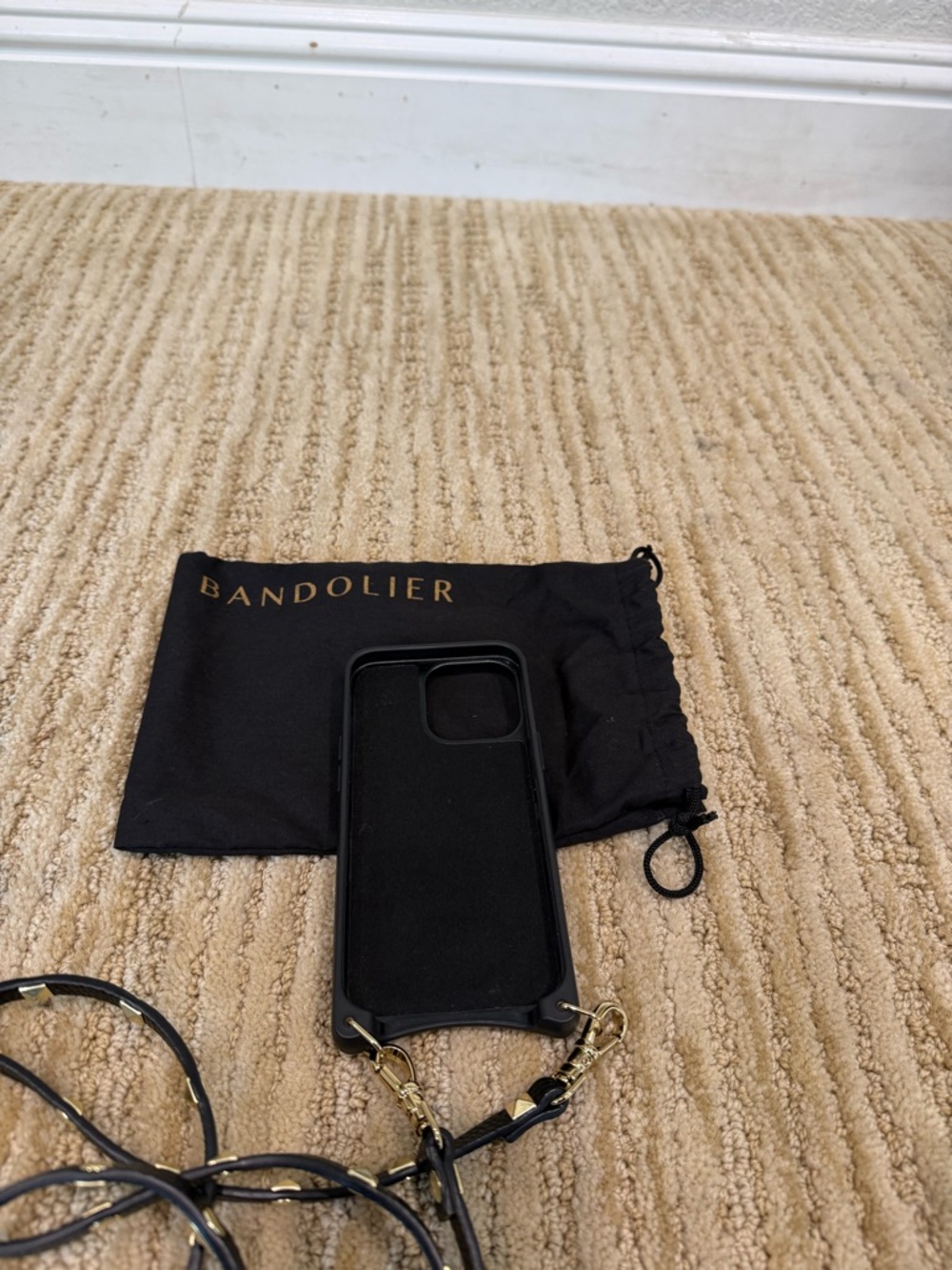 Bandolier Black Phone Crossbody with Gold Hardware- iPhone 13 Pro - Picture 2 of 5